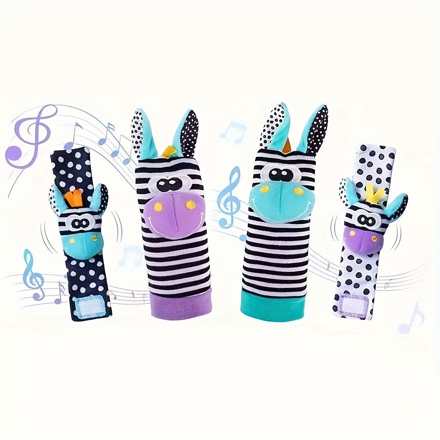 Set of 2 or 4 Baby Toys Animal Wrist Rattle and Foot Find Socks for Newborns