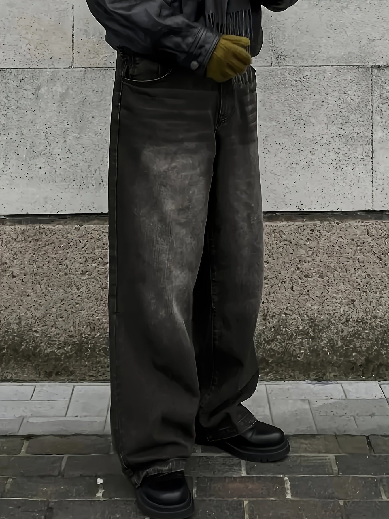 Women's High-Waisted Wide Leg Jeans Geometric Pattern Raw Wash All-Season Denim