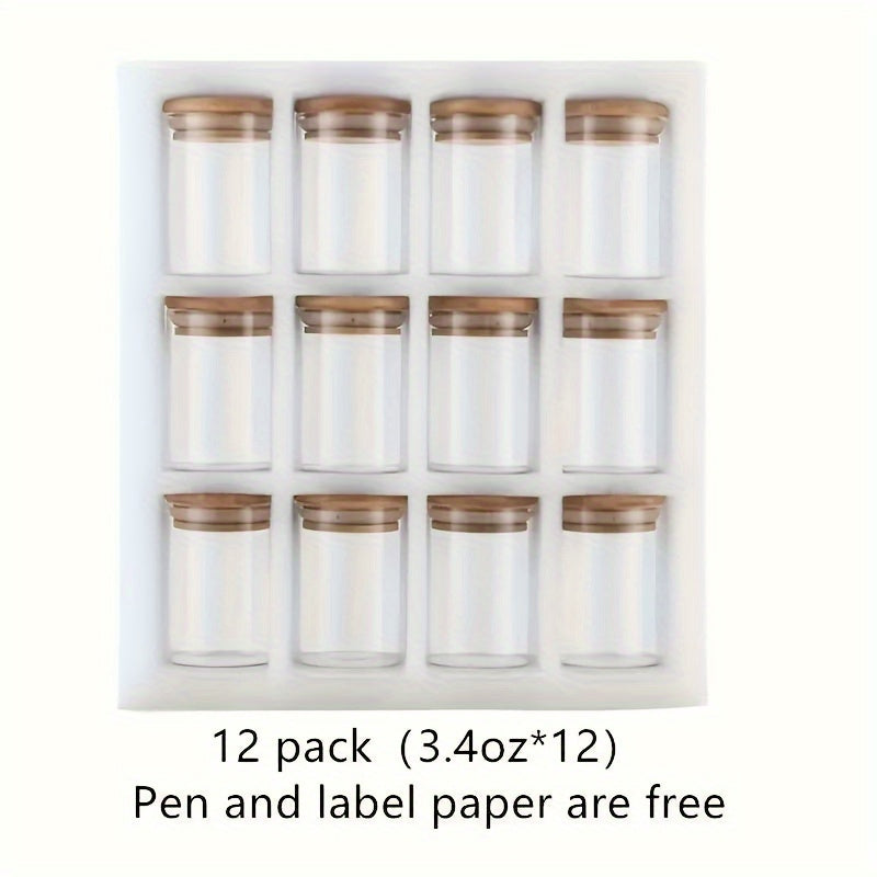 12-Piece Glass Storage Jars with Bamboo Lids Airtight Reusable Kitchen Organizer