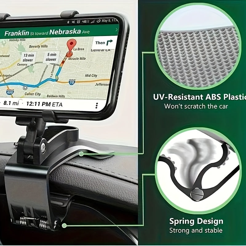 Universal Car Phone Holder ABS Material 360° Adjustable Spring Clip Fits 7.62-17.78cm Devices