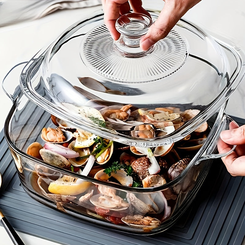 Olla de cocina de vidrio templado antiadherente 1500ml 2500ml apta para microondas con asas