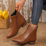 Women's Solid Color Elegant Boots Side Zipper Chunky Heels Point Toe