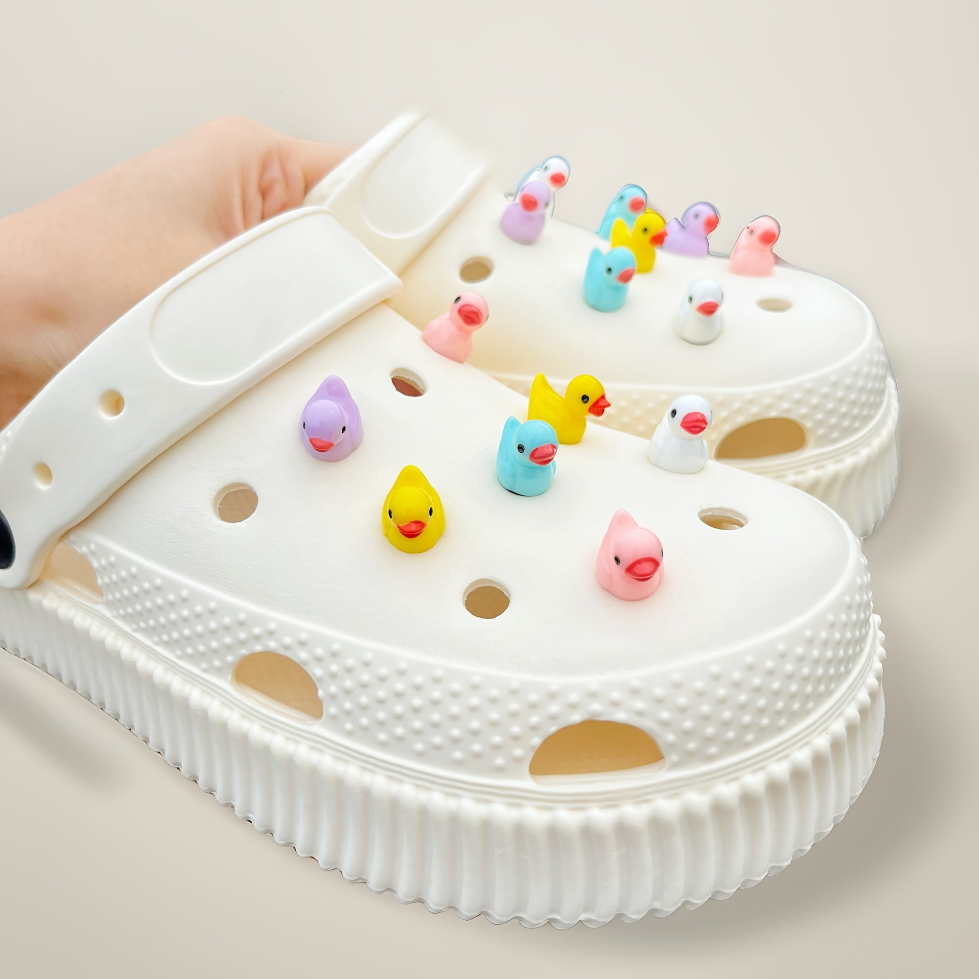 15Pcs Cute 3D Duck PVC Shoe Charms for Sandals Slippers Decoration