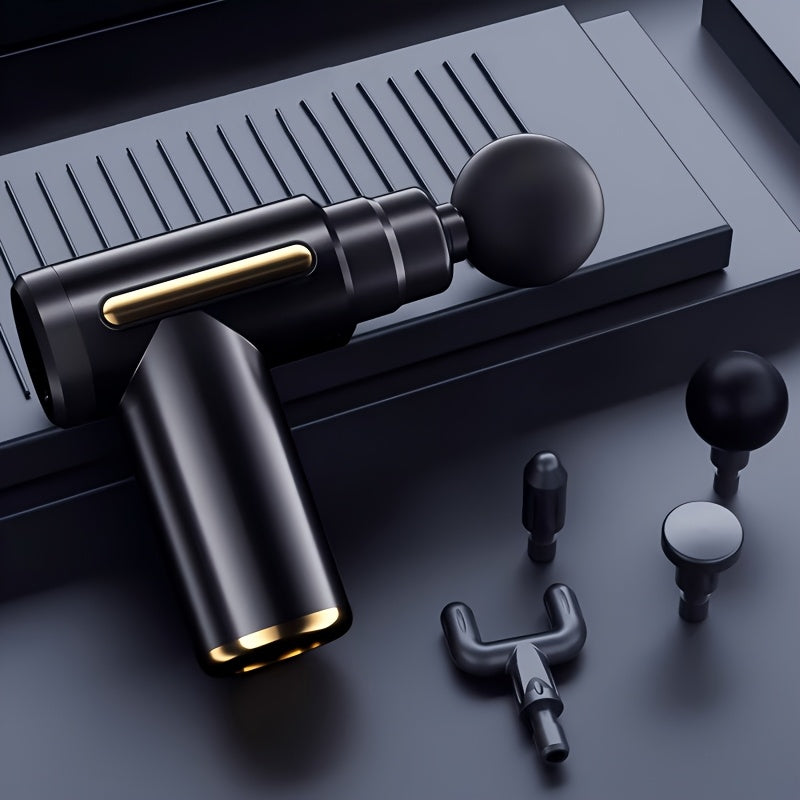 Masajeador eléctrico de fascia con 4 cabezales reemplazables, compacto y ligero para relajación post-ejercicio