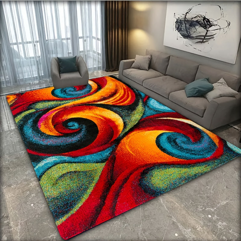 Multicolored Spiral Abstract Mat Non-Slip Water-Resistant Polyester