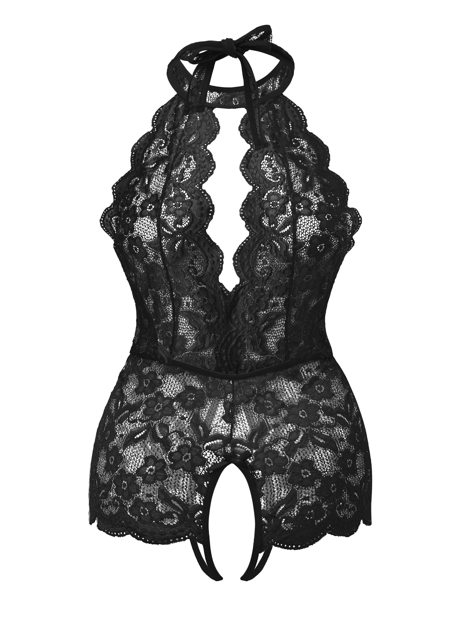 Женский боди с цветочным принтом, глубокий V-образный вырез, открытая промежность, с завязками