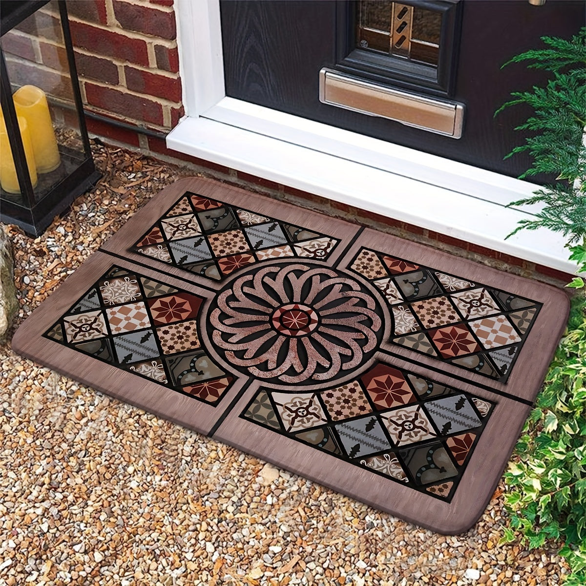 Non-Slip Absorbent Flannel Doormat Vintage European Style Plum Blossom Indoor Outdoor