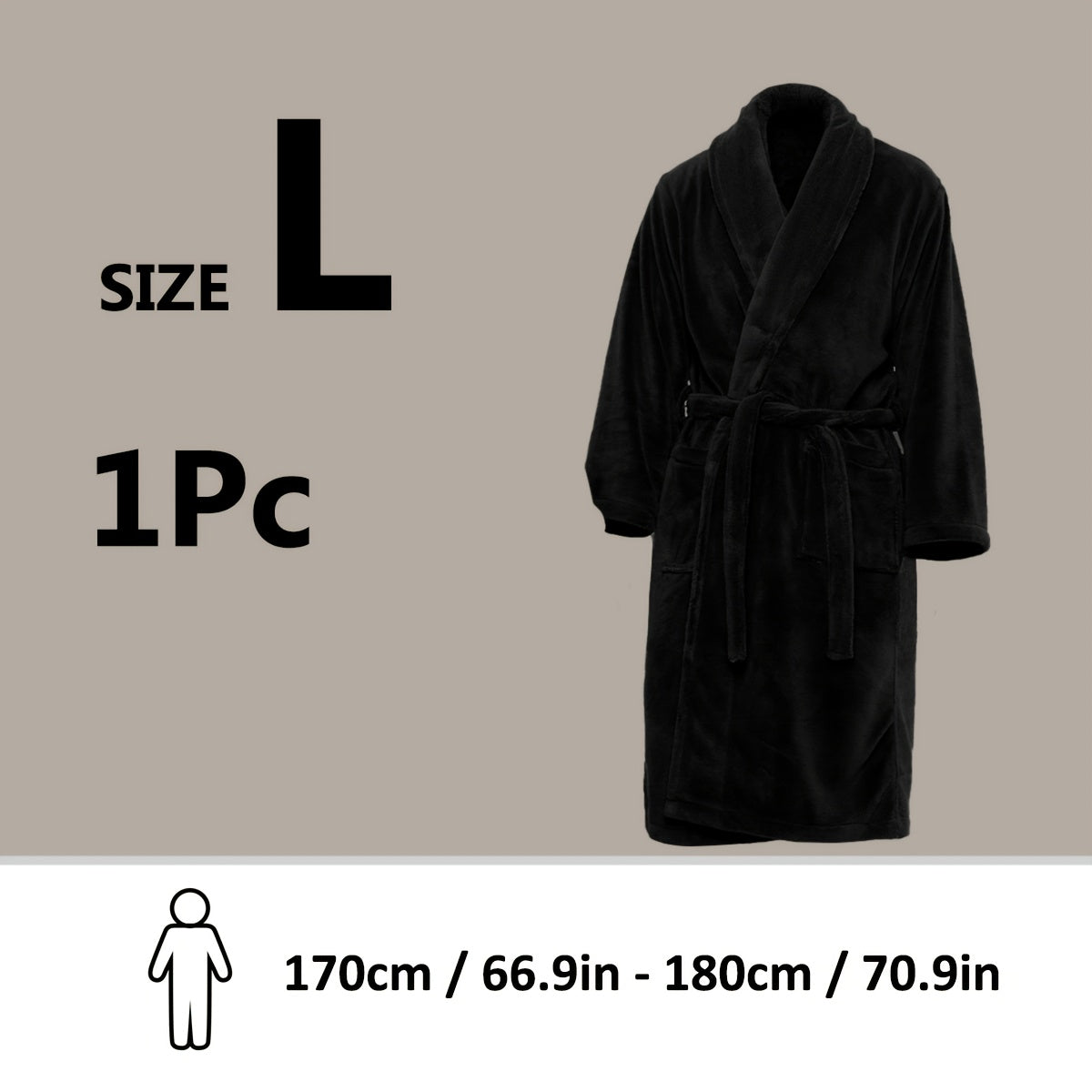 Unisex Fleece Bathrobe with Shawl Collar Soft Machine Washable