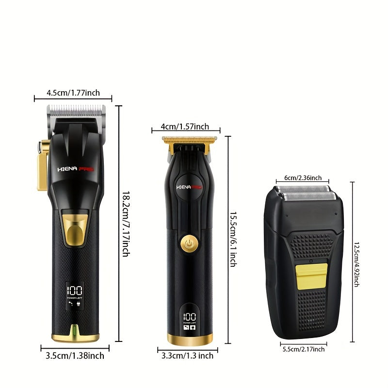 Set de cortapelos inalámbrico para hombres con pantalla LCD, recargable por USB, tijeras y peines