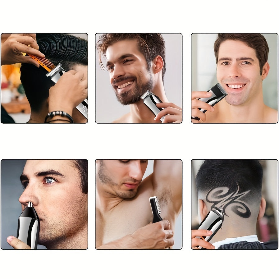 Cordless grooming kit with LED display beard trimmer hair clippers nose ear trimmer electric razor USB rechargeable