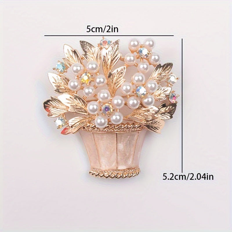 Faux Pearl and Rhinestone Flower Brooch Vintage-Inspired Irregular Shape for Dresses and Sweaters