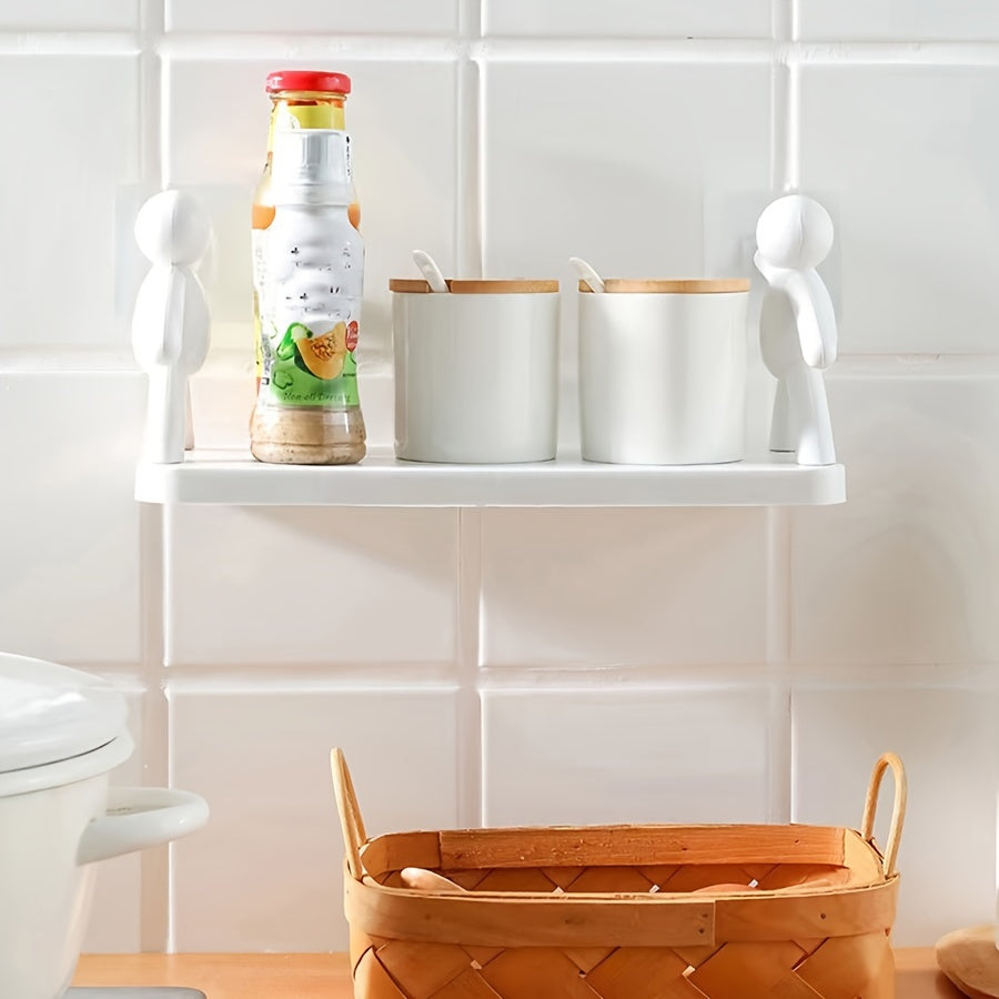 Estante de pared de plástico duradero con diseño humanoide, sin taladro, para baño, sala de estar, dormitorio y balcón, soporta 2kg