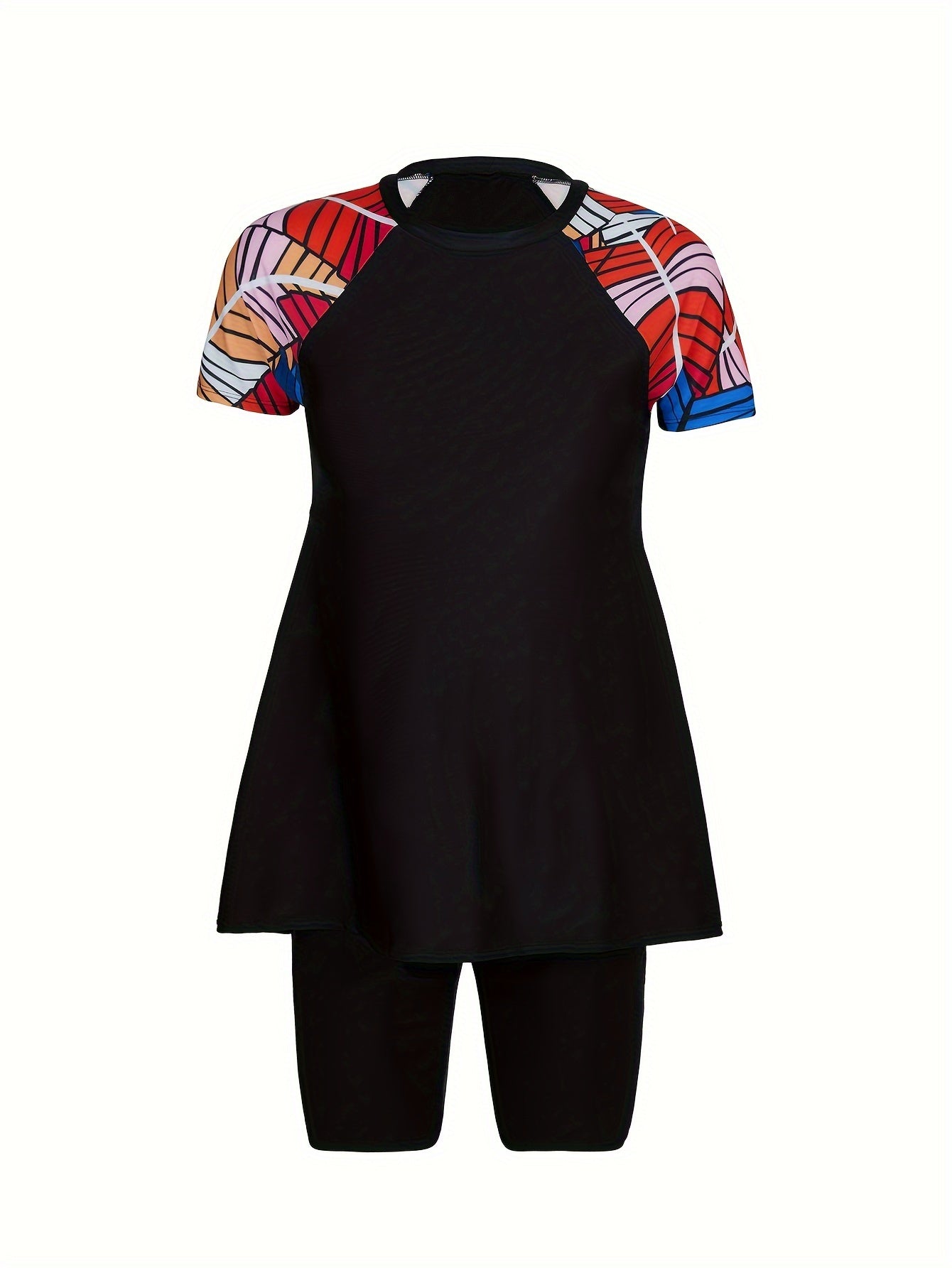 Katta o'lchamdagi tankini, o'rta uzunlikdagi yenglar va serfing printi bilan.