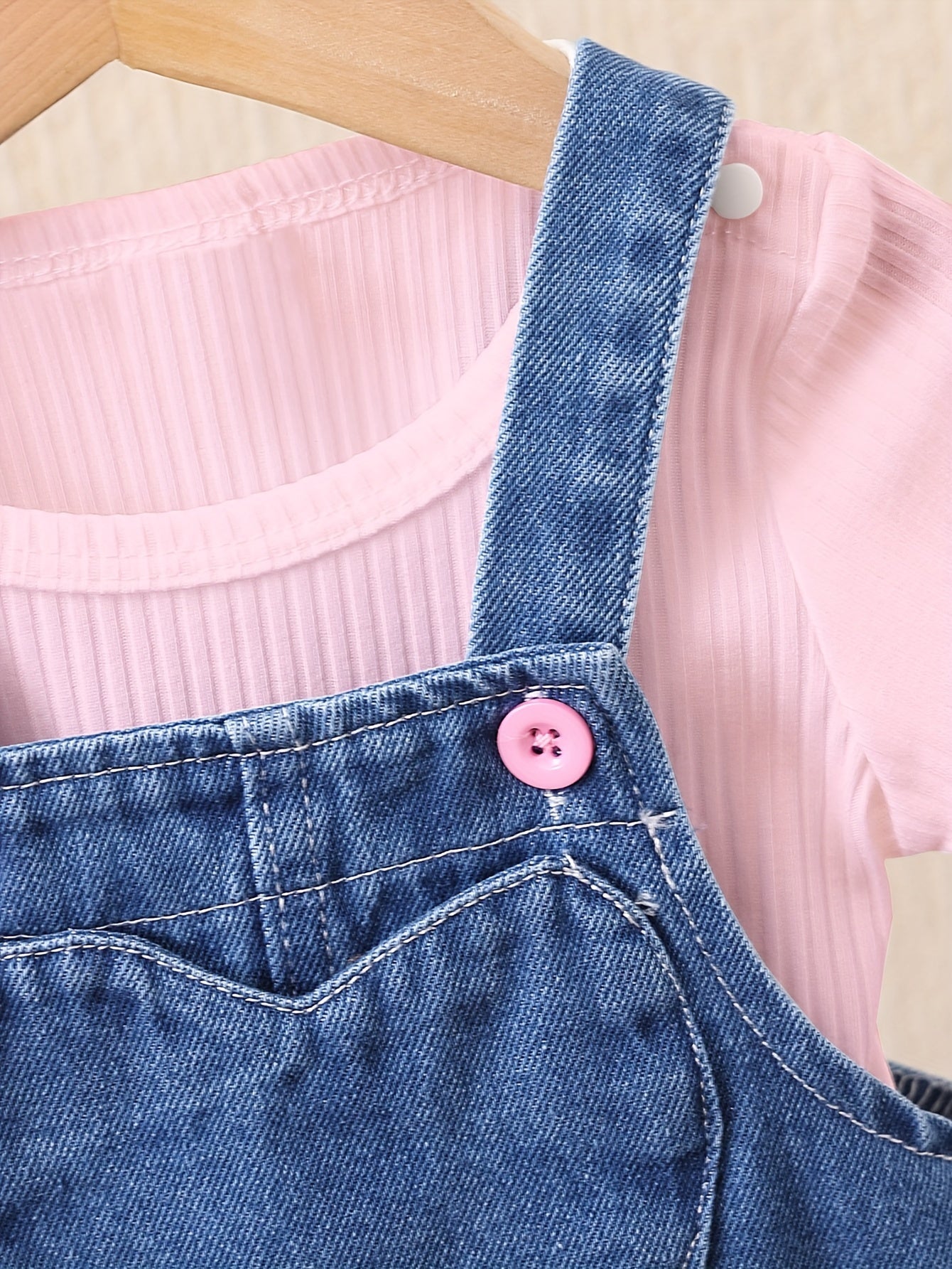 Girls Denim Dress Set with Embroidered Flowers and Long Sleeve Top for Infants