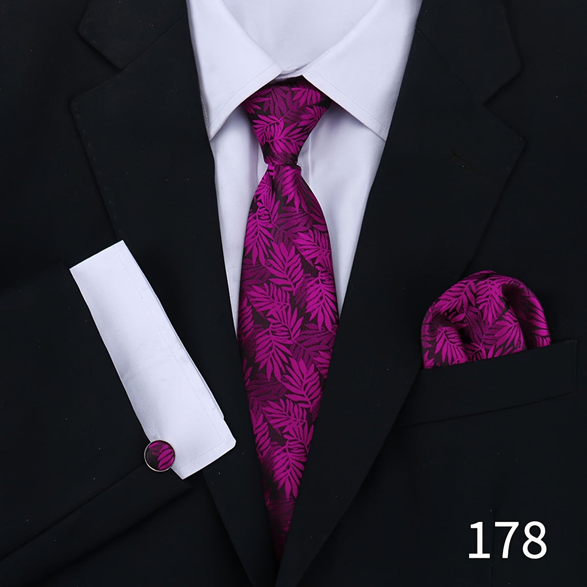 Men's Plaid Tie Set with Cufflinks and Handkerchief for Wedding and Formal Wear