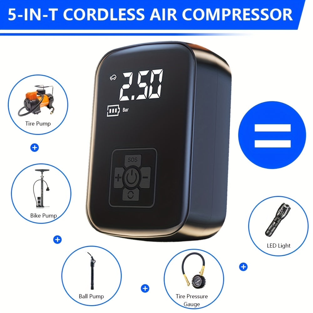 Raqamli bosim o‘lchagich va LED chiroq bilan portativ 150 PSI shina to‘ldiruvchi