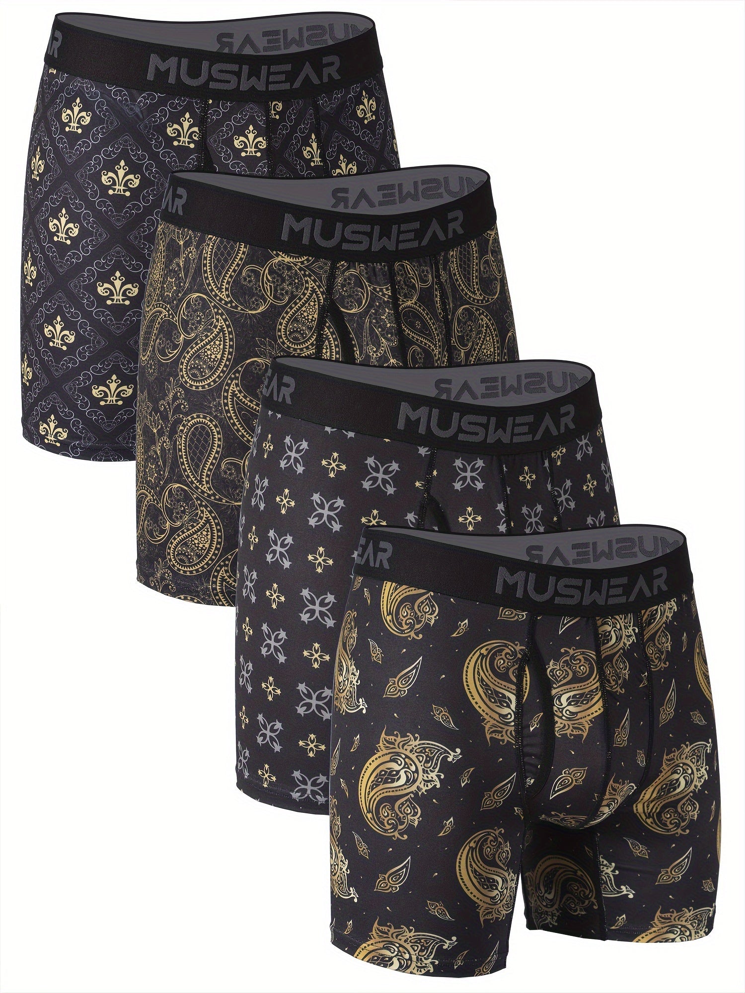 Men's Quick-Dry Boxer Briefs with Baroque Print and Side Openings