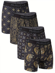 Men's Quick-Dry Boxer Briefs with Baroque Print and Side Openings