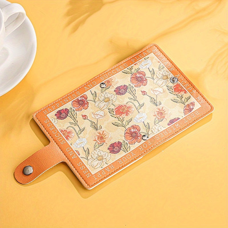 Sintetik charmli ayollar uchun hamyon, bir nechta karta joylari, tugmachali yopilish va yorqin atirgul dizayni bilan.