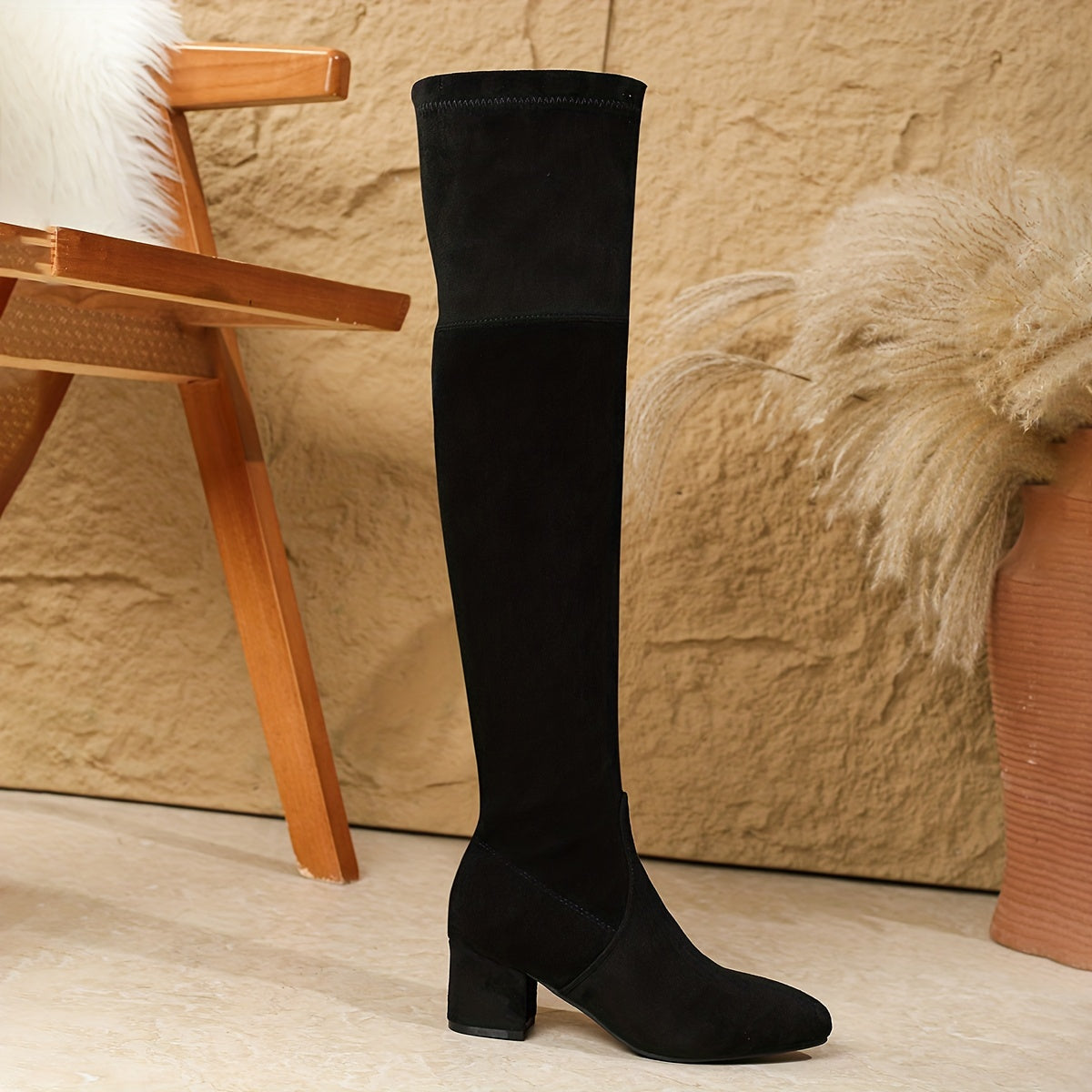 Women's Solid Color Chunky Heel Over The Knee Boots Dress Shoes