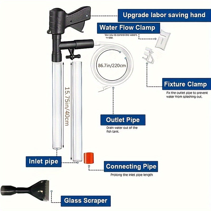 Aquarium Gravel Vacuum Cleaner with Adjustable Water Flow and Air Push Button