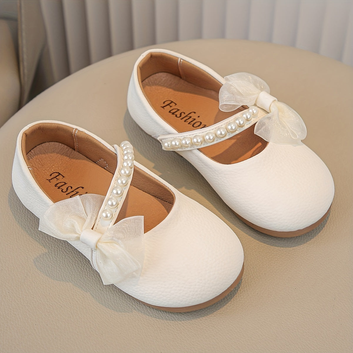 Детские балетки Mary Jane с жемчугом и бантом, бежевые, низкий топ, круглым носом, повседневные и танцевальные туфли