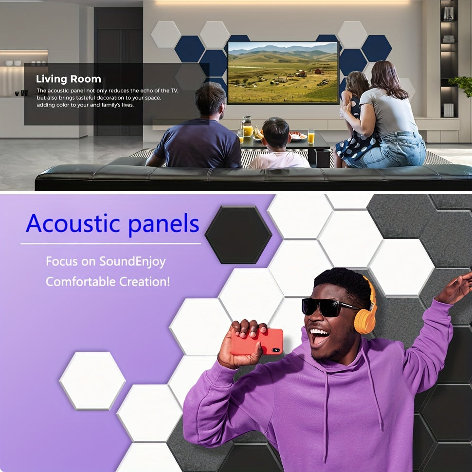 12-Pack Self-Adhesive Hexagonal Acoustic Panels 10.2 x 8.8 Inches for Home Office Studio