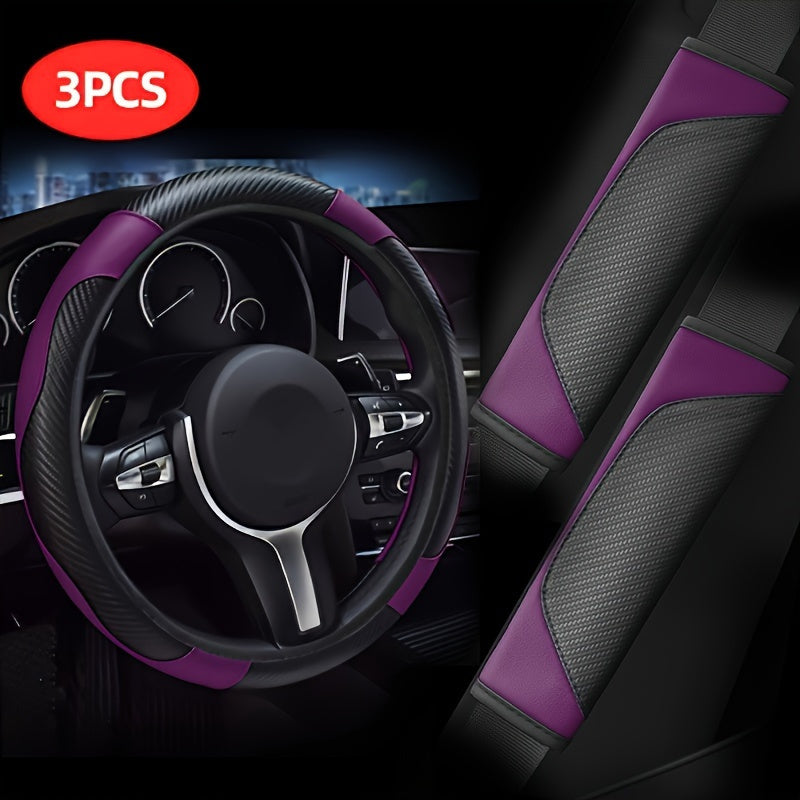 Car Steering Wheel Covers Set Carbon Fiber Pattern with Shoulder Pads