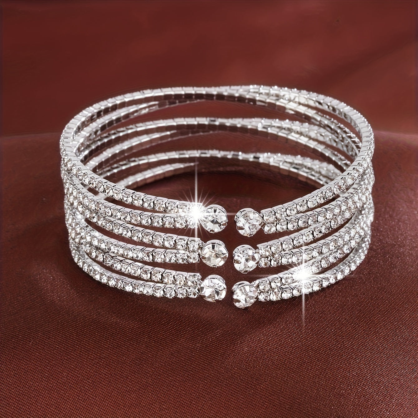 Wide-Band Bangle Bracelet with Cubic Zirconia for Women Stylish Copper Jewelry