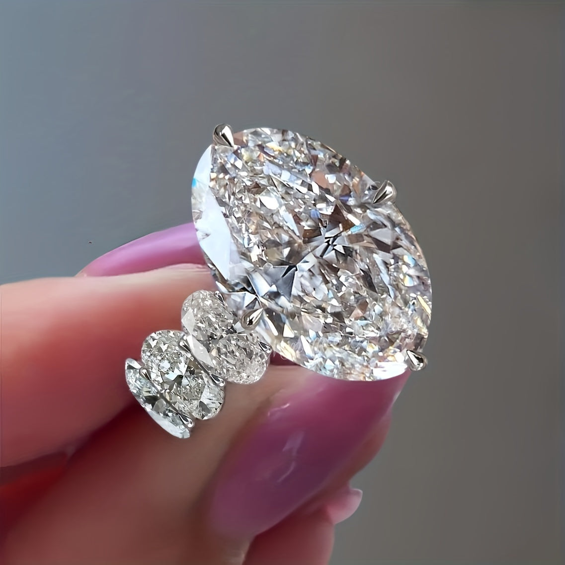 Oval Synthetic Zirconia Engagement Ring for Women Copper White Gold Plated Jewelry