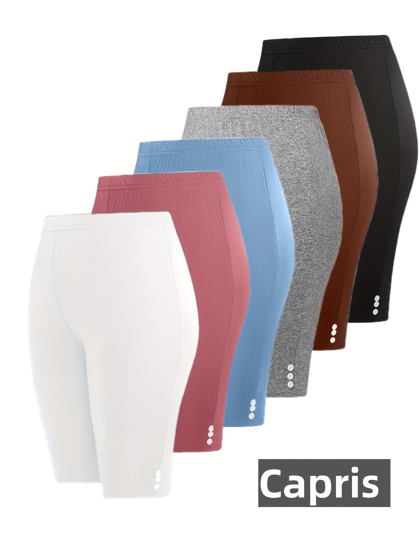 Plus-Size Women's Stretchy Fitted Shorts with Elastic Waistband Set of 6