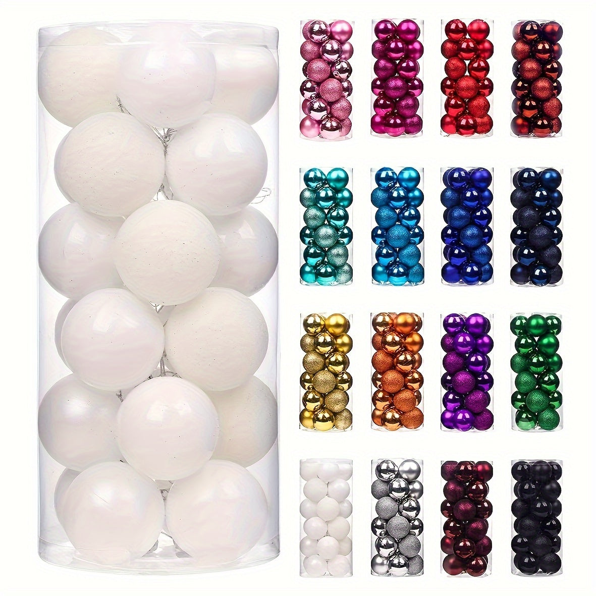 Juego de 24 adornos de árbol de Navidad irrompibles en varios tamaños para decoraciones navideñas