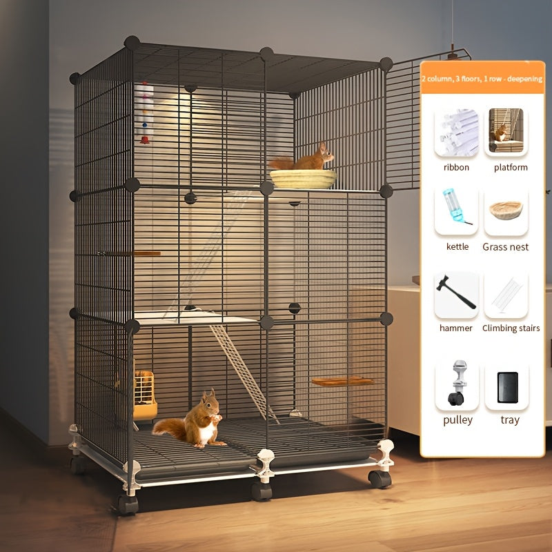 Jaula de mascotas pequeña de lujo con diseño de villa espaciosa y cajón de fácil limpieza