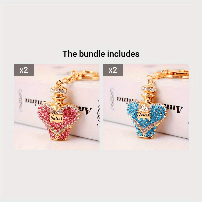 Llavero con botella de perfume de strass, llavero de aleación para bolsos y llaves