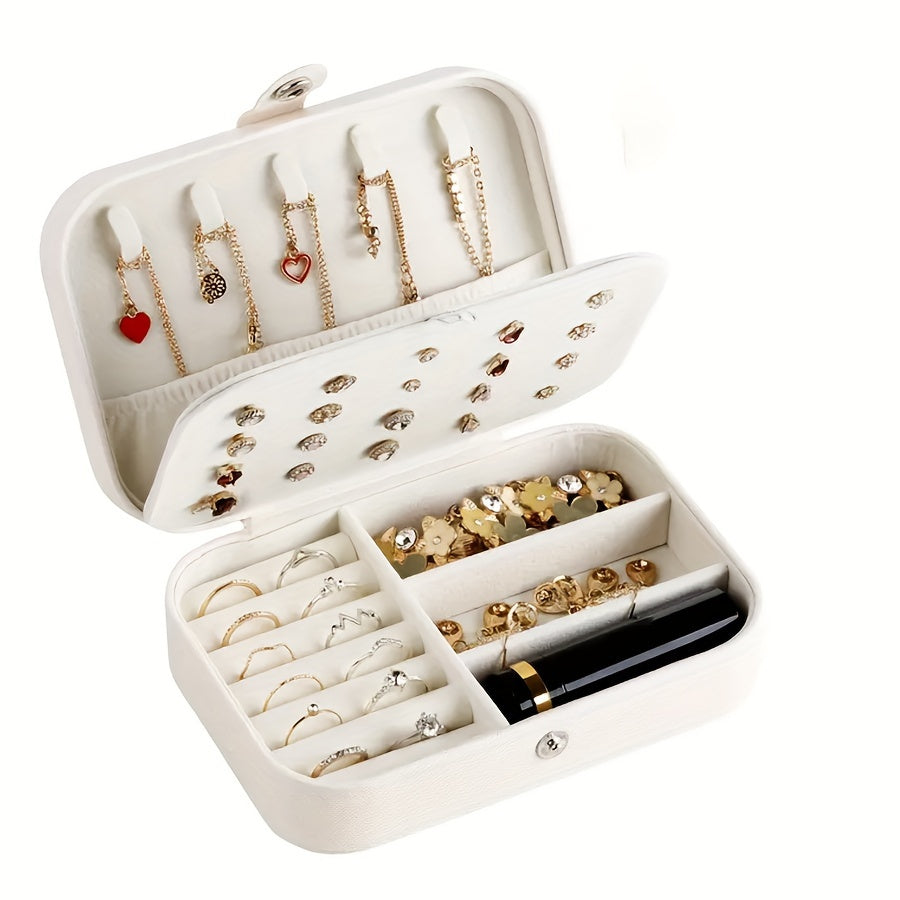 Caja organizadora de joyas con cremallera de 3 niveles en PU con compartimentos para pendientes, anillos, collares, pulseras y accesorios para el cabello