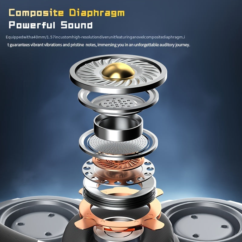 Wireless Over-Ear Headphones Sound Isolation Tangle-Free Cable Microphone Volume Control Rechargeable Battery for Gaming