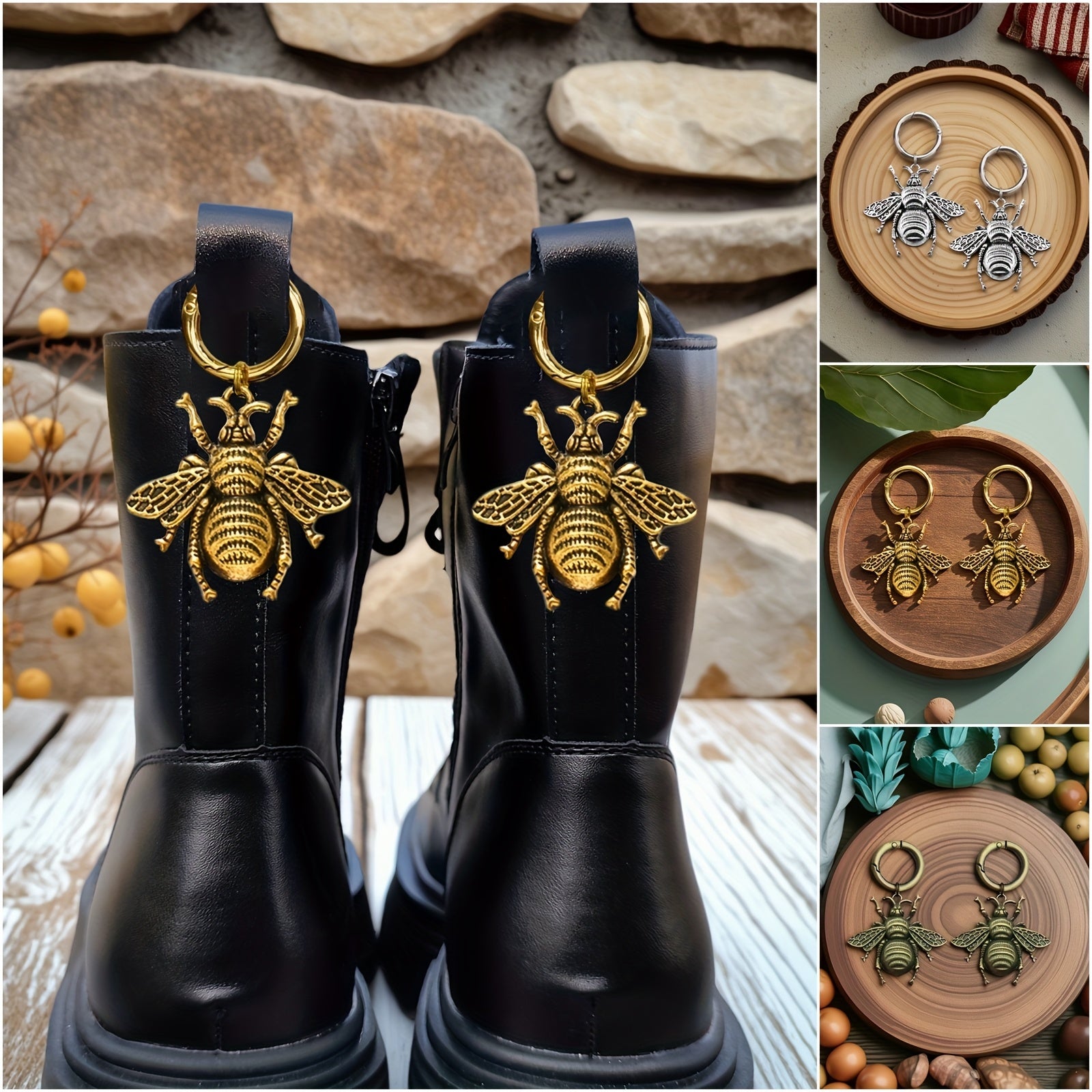 2Pcs Unisex Zinc Alloy Bee Shoe Charms Animal Texture Wing Decoration