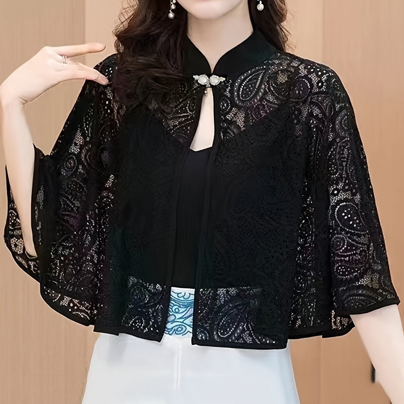 Ayollar uchun vintage uslubdagi toʻqilgan yelka poncho shalvar yengil yozki capek quyoshdan himoya