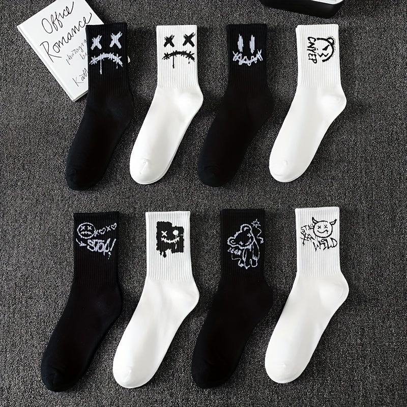 Men's Graffiti Pattern Crew Socks 3/5/8/10 Pairs Breathable Comfortable Outdoor