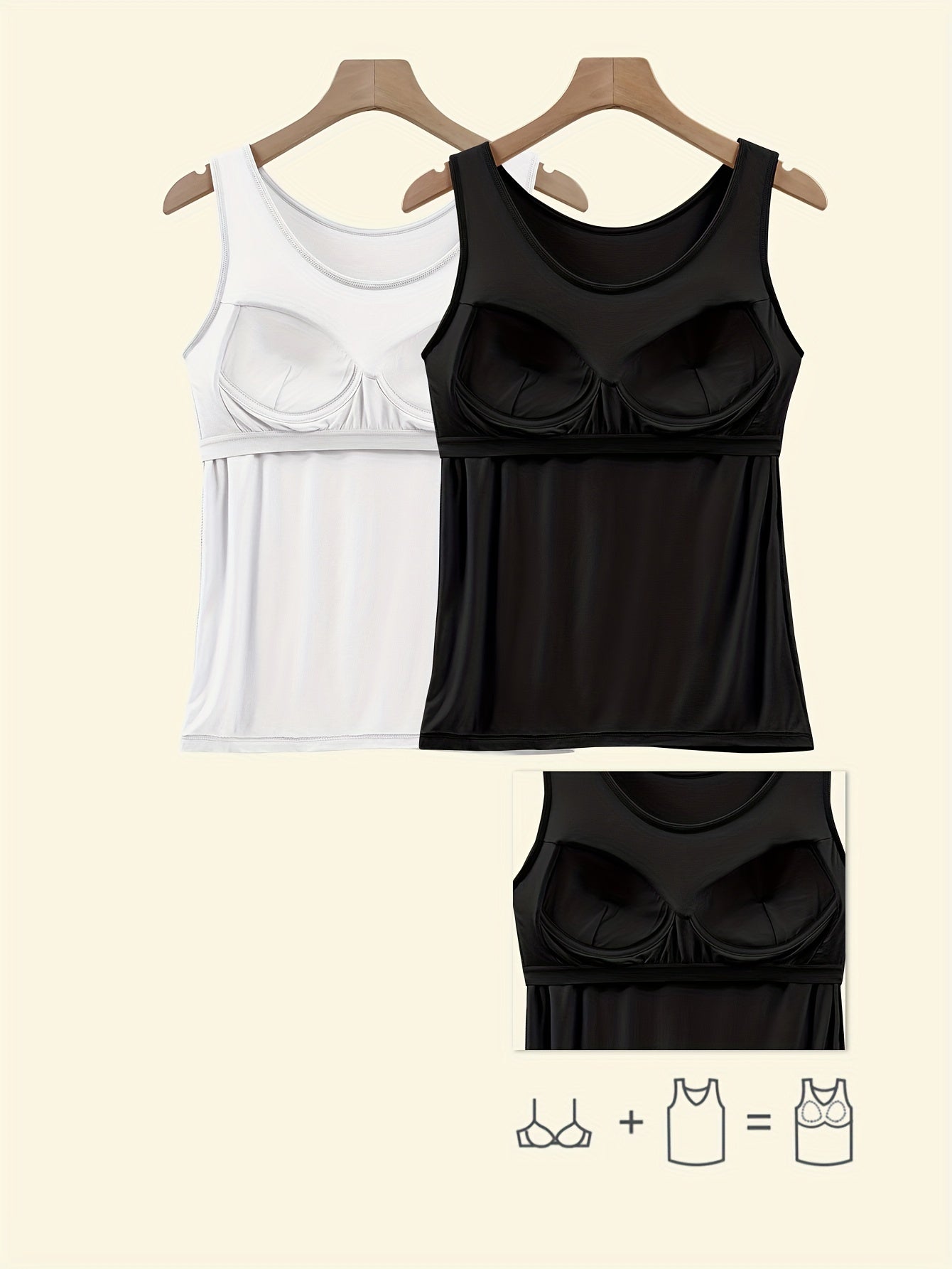 Plus Size Women's V-Neck Tank Tops Pack with Pads Solid Color Sleeveless