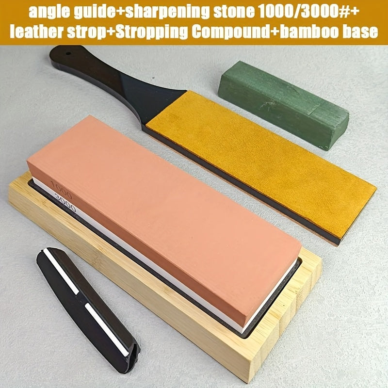 Professional Sharpening Stone Set with Dual Grit, Bamboo Base and Non-Slip Rubber