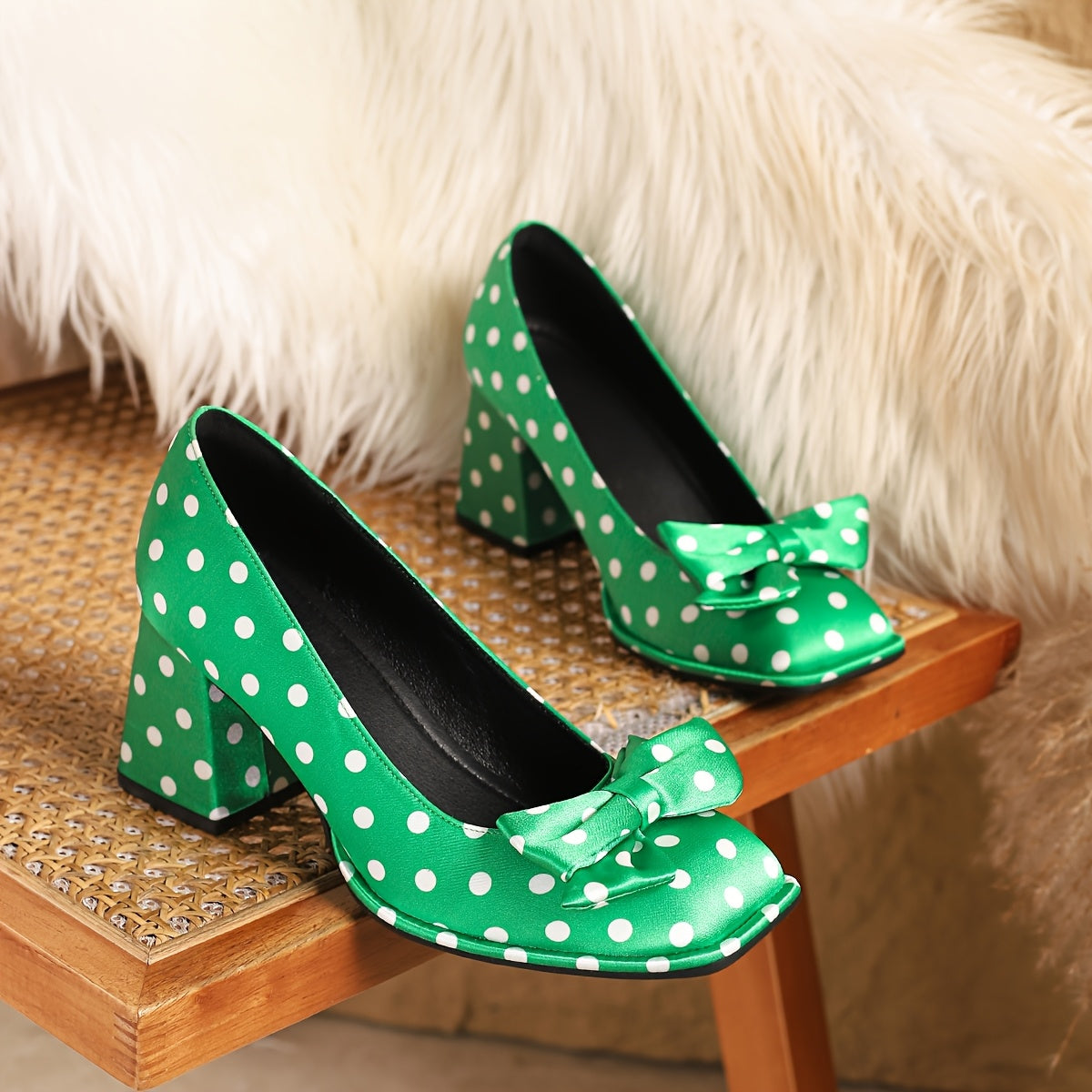 Ayollar uchun polka nuqta Mary Jane poyabzal, bog'lamli kvadrat barmoqli, blok poyabzal, qulay oyoq kiyimlar, turli ranglarda