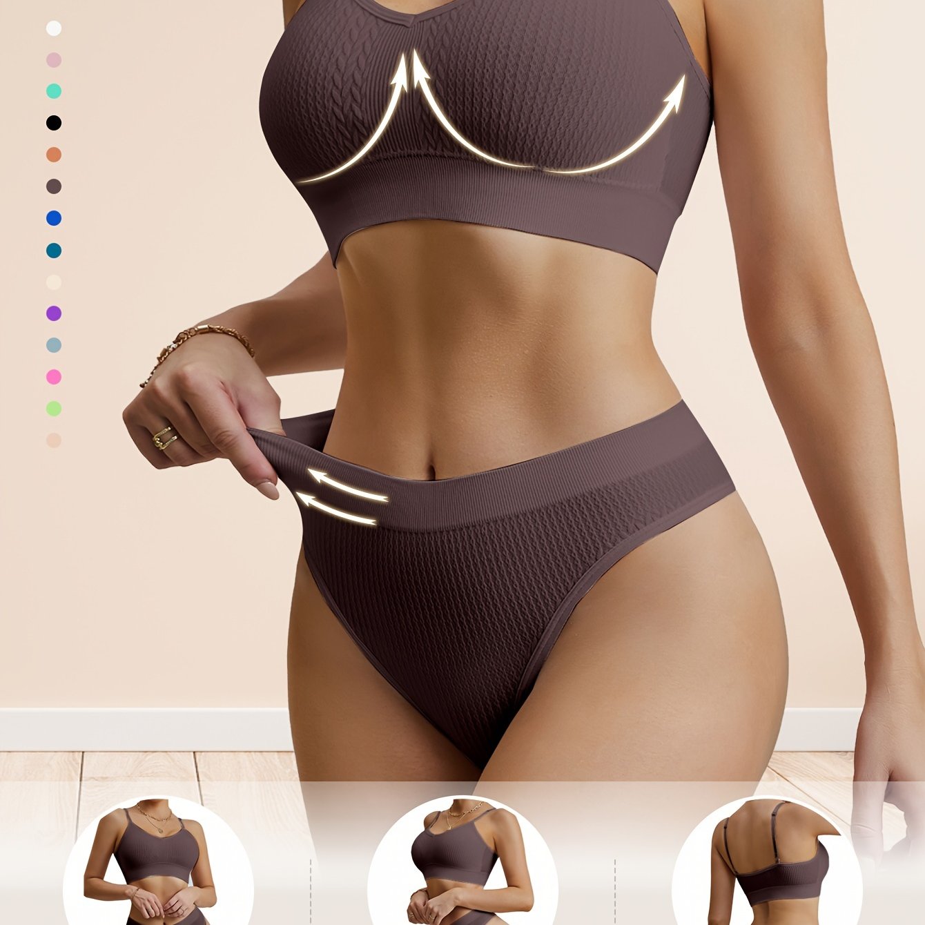 Женский комплект нижнего белья из двух предметов с пуш-ап бюстгальтером, без проволоки, сексуальными подтяжками и красивой отделкой спины.