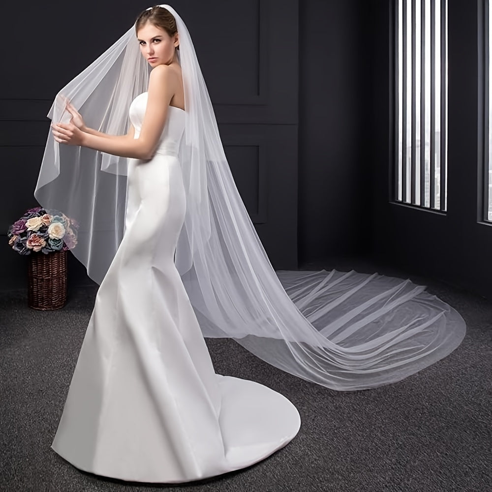 Velo de novia con 2 capas y peine para el cabello, velo de boda largo para novia, accesorios de cabello para novia