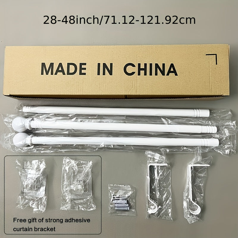 Elegant Black and White Adjustable Metal Curtain Rod Set with Decorative Hooks