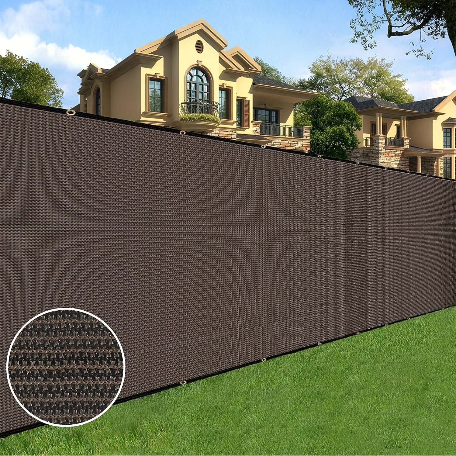 Encrypted Coffee Color Privacy Fence Net with Punched Holes and Reinforced Edges for Balcony and Outdoor Privacy