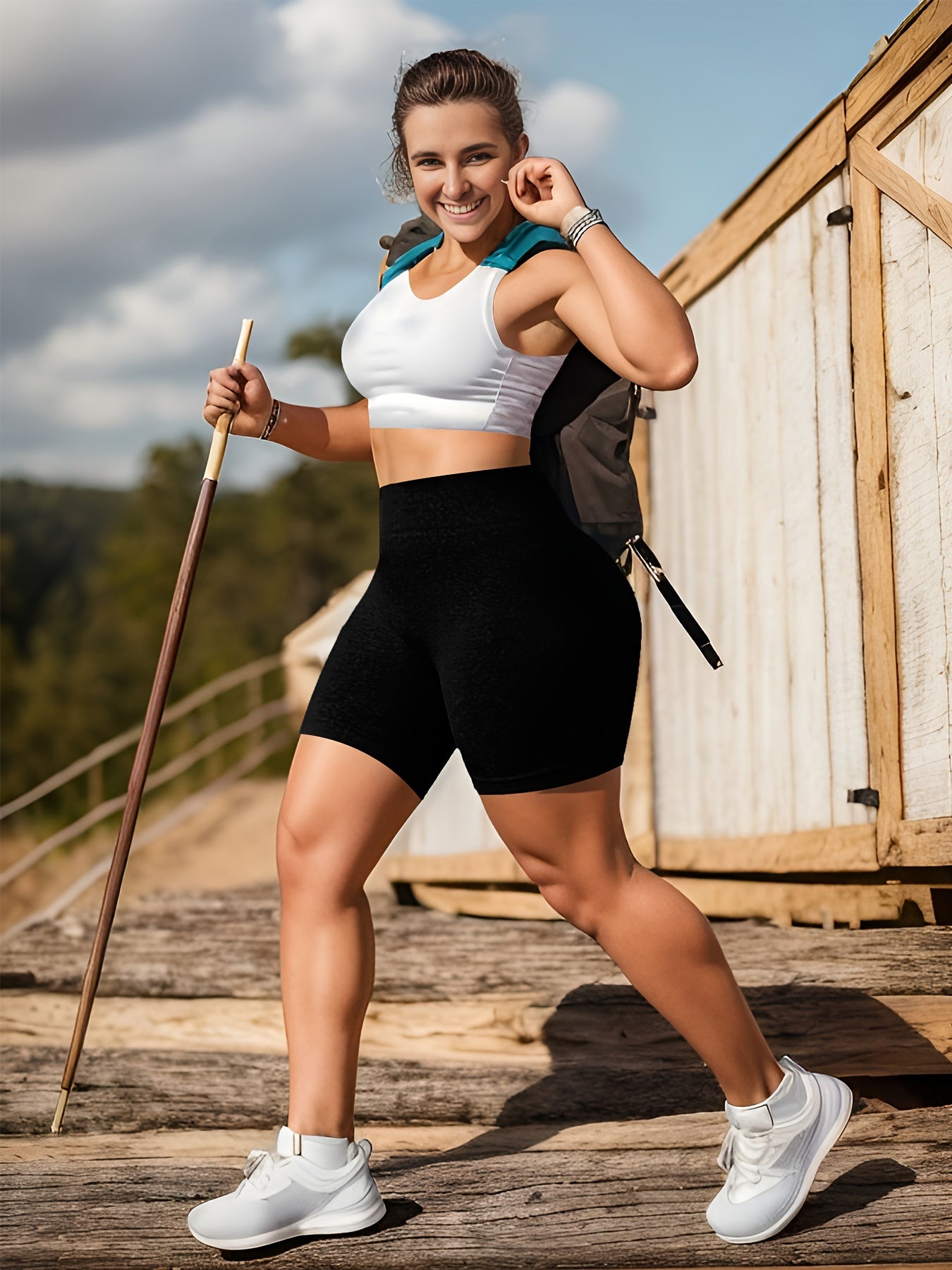 Women's Plus Size Seamless High Waisted Sports Shorts Sets 2 Pack