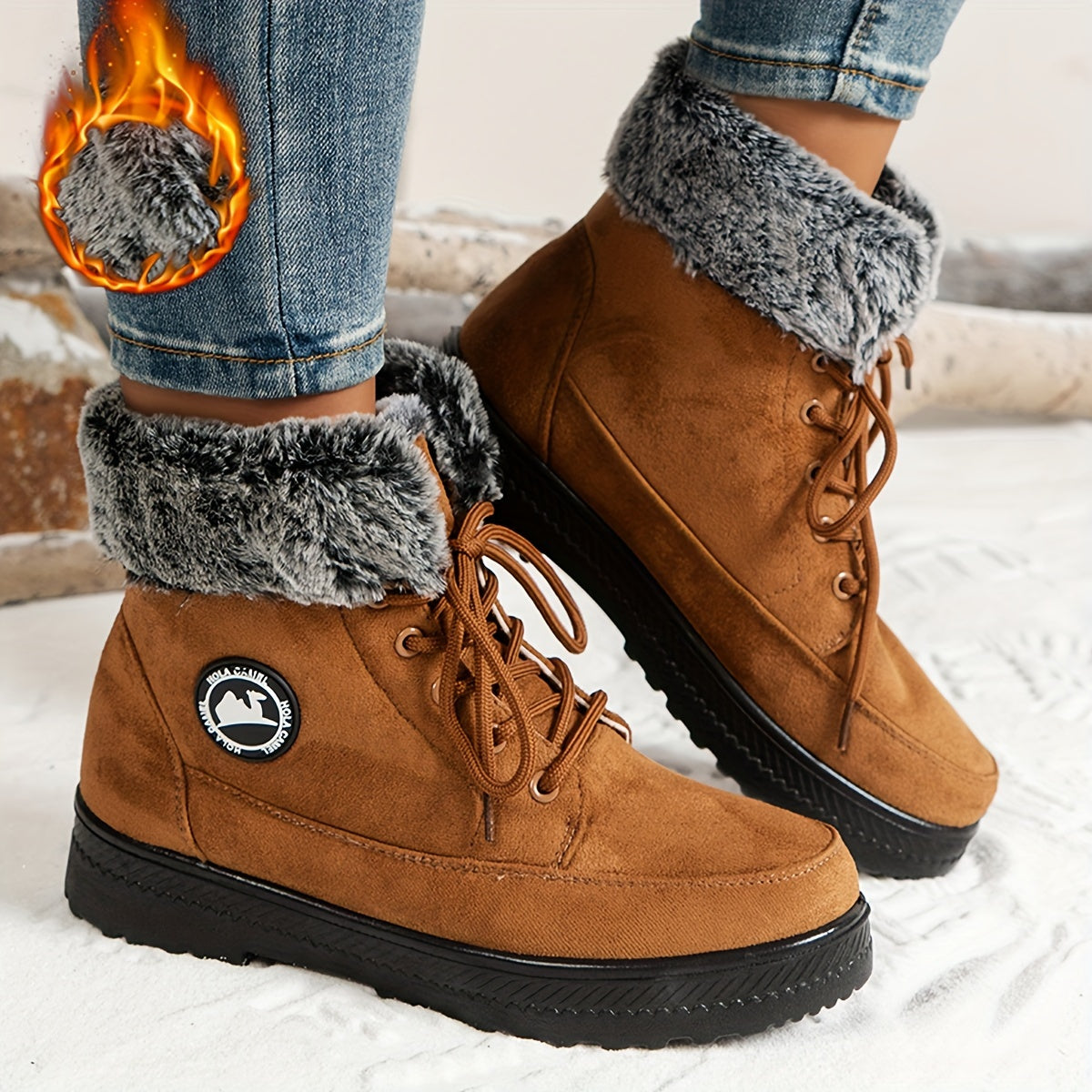 Women's Winter Fleece-Lined High-Top Sneakers Casual Lace-Up Boots