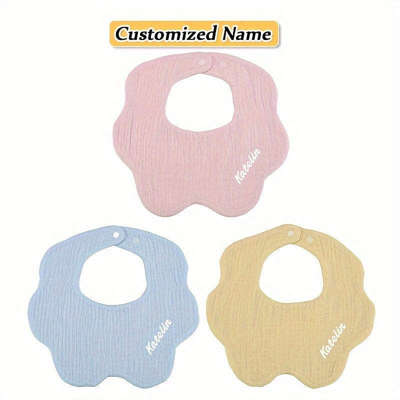 Baby Bibs Set of 3 Soft Cotton Adjustable Snap Buttons Custom Engraving for Infants and Toddlers