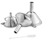 Set of 3 Stainless Steel Funnels with Lids and Strainers for Kitchen Use